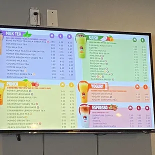 a menu on the wall