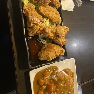 Chicken wings and curry rice