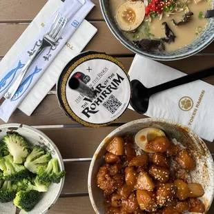 Orange chicken, boba and ramen