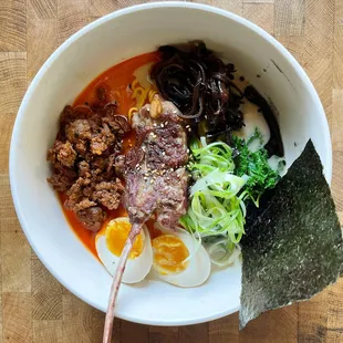 Tonkotsu Resurrection- creamy pork broth with spicy lamb sausage (easter special)