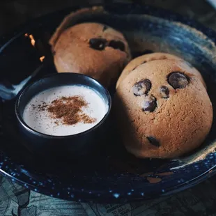 Chocolate Chip Cookies w/ Miso Buttercream and Milk