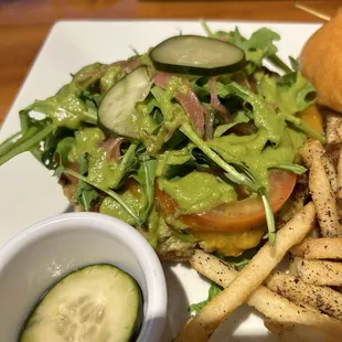 Vegetarian burger with housemade pickles