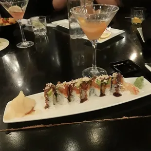 Dragon roll and Mi Bloom beverage