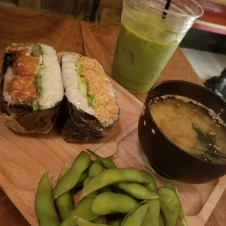 1 Any ONIGIRAZU, Edamame, Miso Soup