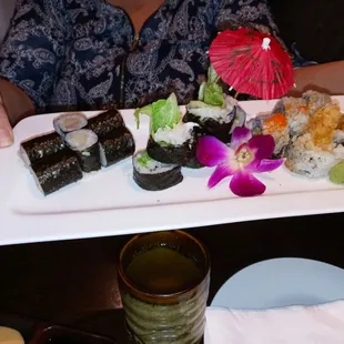 Boston roll, yellowtail roll, shrimp tempura