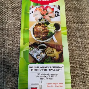 Front menu with hours
