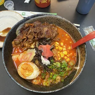 Spicy beef ramen bowl
