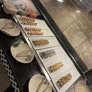 interior, sushi and sashimi