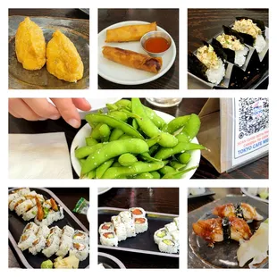 a variety of sushi dishes