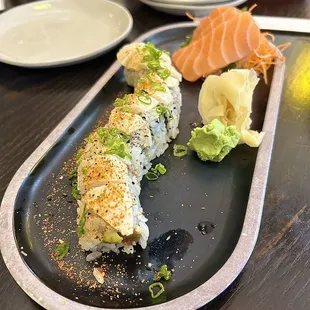 White tiger roll &amp; Salmon Sashimi