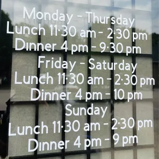 Hours of operation (June 2022)