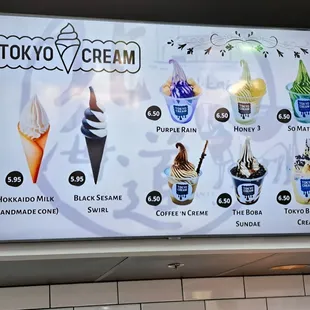 Ice cream cone and sundae menu