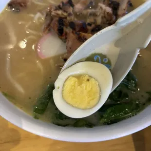 over cooked hard boiled egg in place of a ramen egg