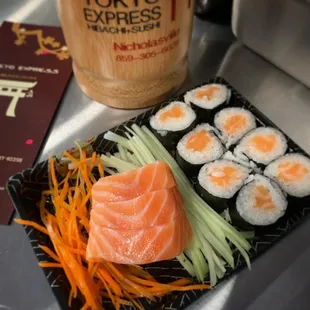 Salmon Sashimi and Salmon Roll