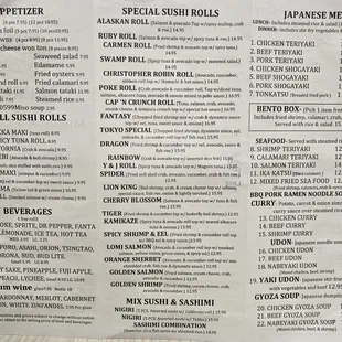 Menu as of October 2024