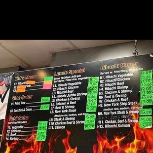 the menu of the restaurant