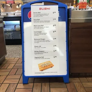 Sushi menu