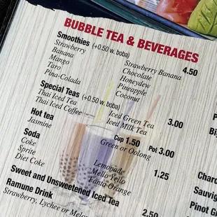 Drink menu