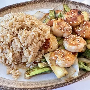Combo Hibachi Lunch. Delicious but honestly small shrimp and scallops.
