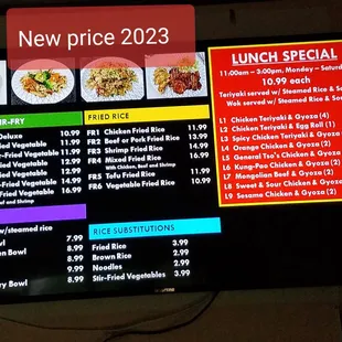a menu for a new price of lunch special