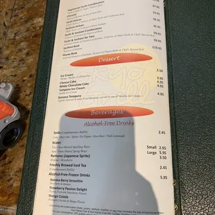 Restaurant menu