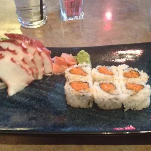 Octopus sashimi and spicy salmon roll