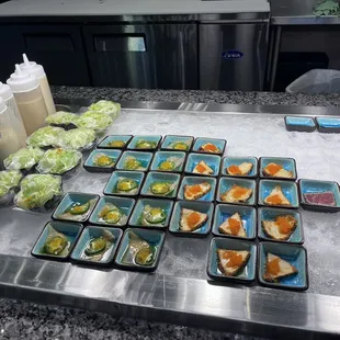 a variety of sushi dishes