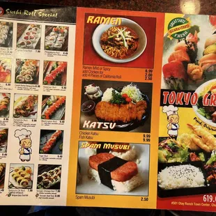 the menu of the restaurant