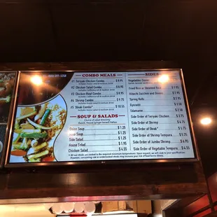 Half of the menu from the overhead menu board.