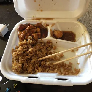 Take-out teriyaki and shrimp