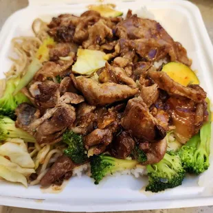 a take out container of food