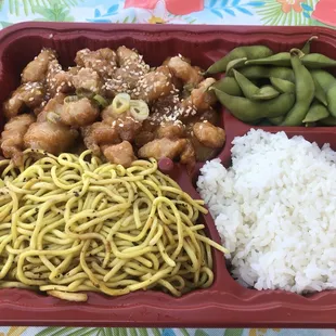 Orange Chicken plate for $9.99 and comes with a drink. We like the variety and the portion size. Kids love it! We will be back!