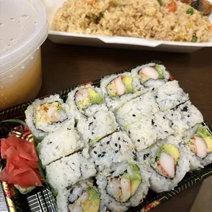 Crunchy crab roll, crunchy shrimp roll, chicken hibachi!!!