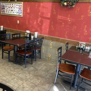 tables and chairs in a restaurant