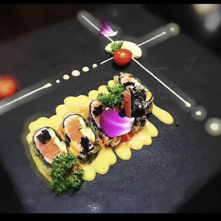 a plate of sushi