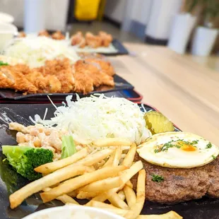 Couple combo: Hamburg steak, gyoza, and kitchen katsu