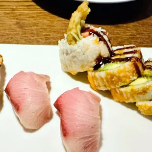 Tokyo Hana.  Spider roll and hamachi and shiro maguro nigiri.