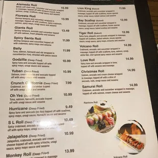 The sushi rolls- menu