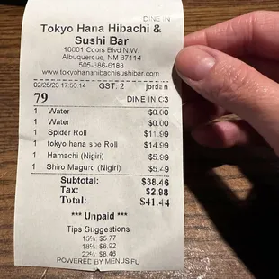 Tokyo Hana.  Our bill.