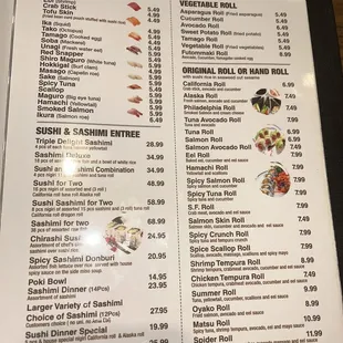 More of the sushi menu