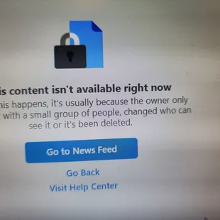 a screen with a message that reads, this content isn't available right now