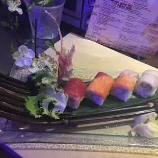 a plate of sushi on a table