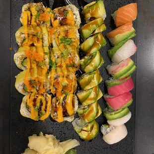 Left to right rolls: Memories of Geisha, Caterpillar, Rainbow