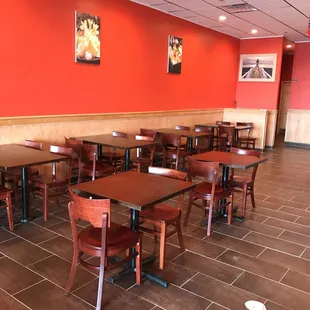 tables and chairs in a restaurant