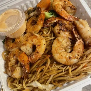 Hibachi Shrimp and noodles. Perfectly cooked.