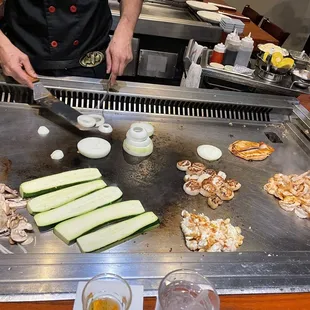 Lobster, shrimps, scallops with a medley of veggies.