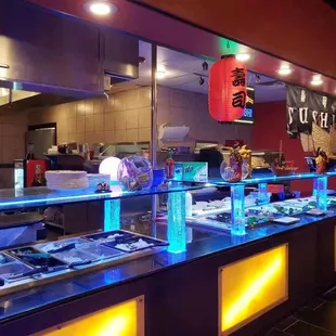 interior, sushi and sashimi