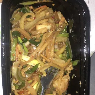 The bowl full of onions after i removed the few lo mein they gave me.