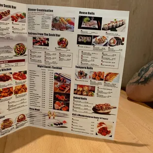 sushi and sashimi, menu