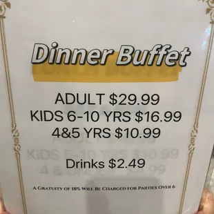 Nice price for dinner